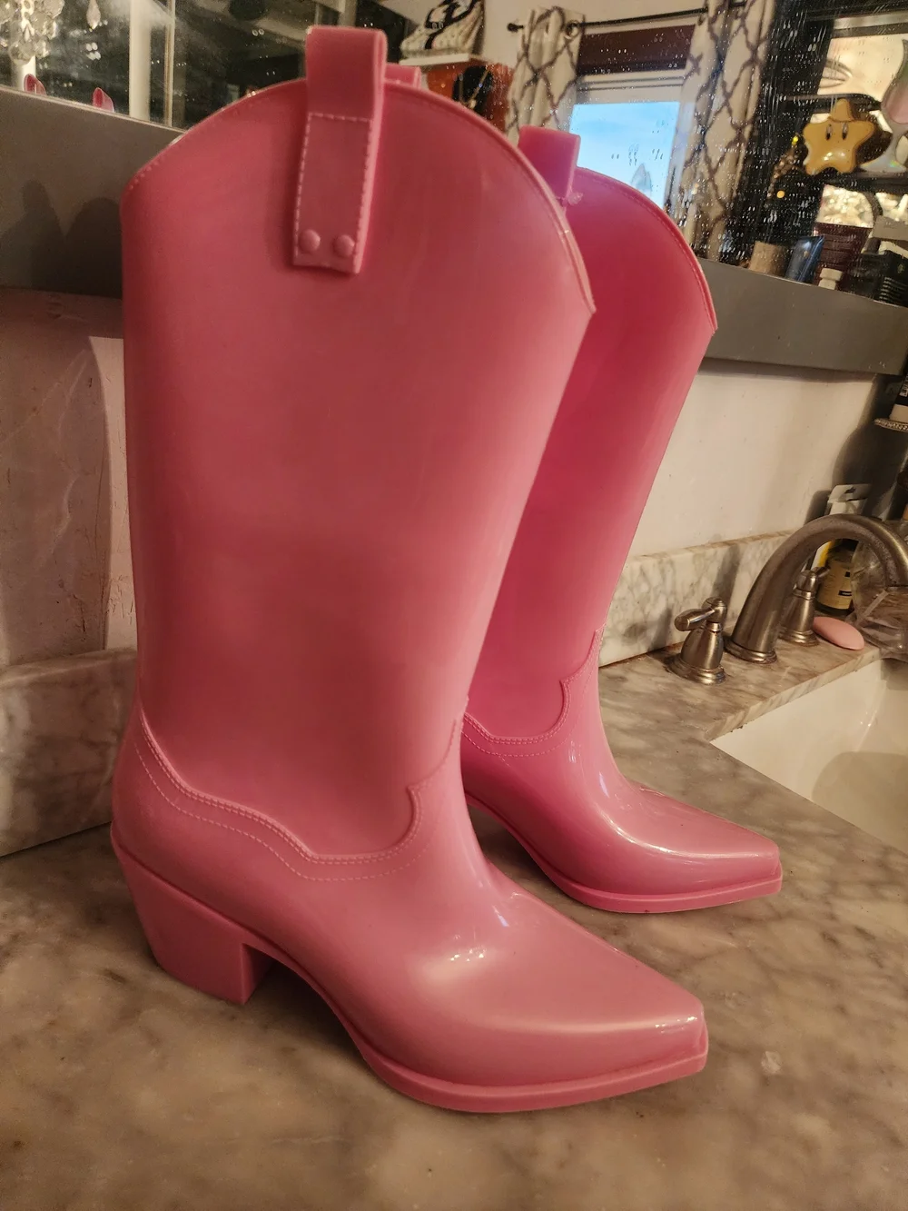 Women's Barbie Pink Rain Cowboy Boots